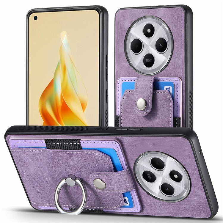 Kickstand Phone Case For Xiaomi Redmi 14C 4G / 14R 5G / Poco C75 4G Leather+TPU Non-Slip Protective Cover Card Slots - Purple