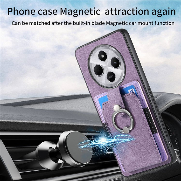 Kickstand Phone Case For Xiaomi Redmi 14C 4G / 14R 5G / Poco C75 4G Leather+TPU Non-Slip Protective Cover Card Slots - Purple