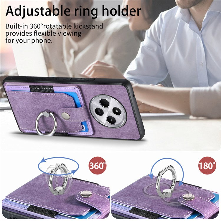 Kickstand Phone Case For Xiaomi Redmi 14C 4G / 14R 5G / Poco C75 4G Leather+TPU Non-Slip Protective Cover Card Slots - Purple