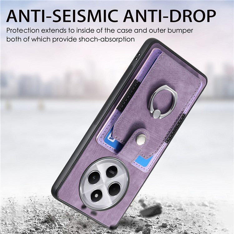 Kickstand Phone Case For Xiaomi Redmi 14C 4G / 14R 5G / Poco C75 4G Leather+TPU Non-Slip Protective Cover Card Slots - Purple