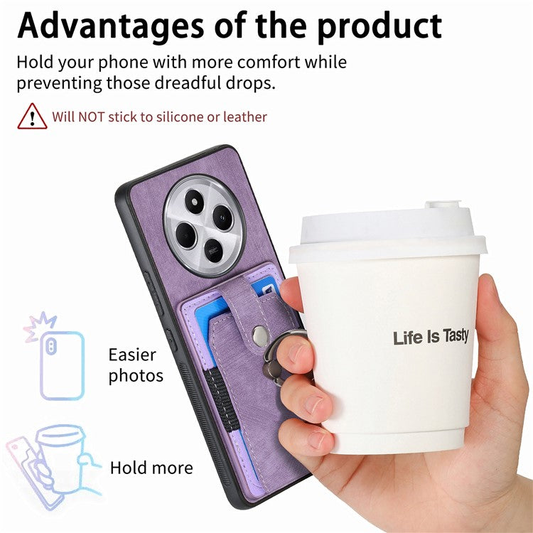 Kickstand Phone Case For Xiaomi Redmi 14C 4G / 14R 5G / Poco C75 4G Leather+TPU Non-Slip Protective Cover Card Slots - Purple