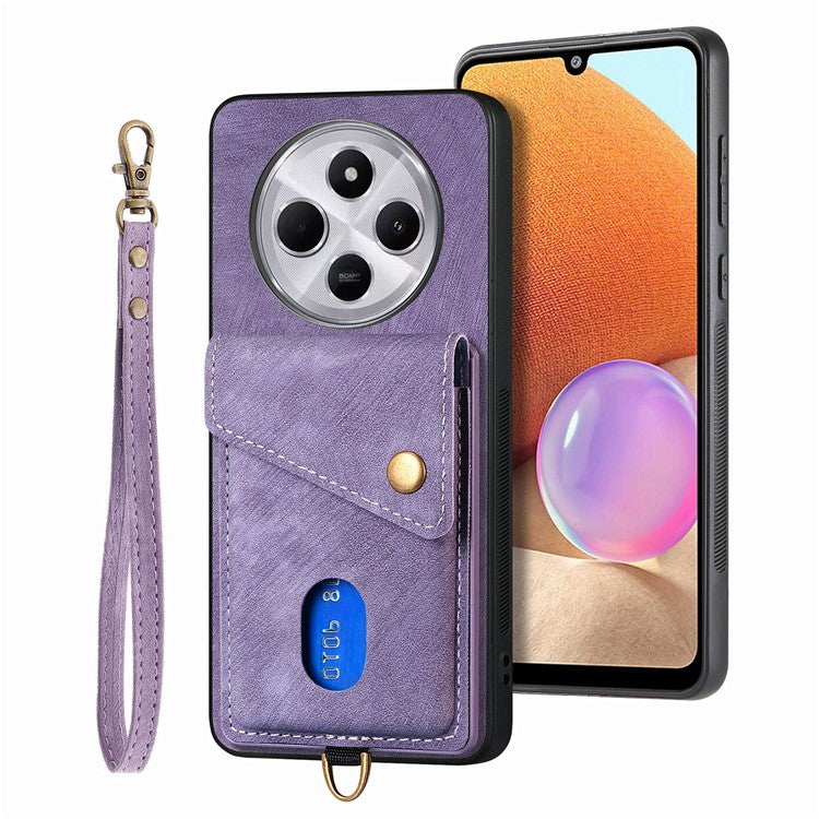 Phone Case For Xiaomi Redmi 14C 4G / 14R 5G / Poco C75 4G Leather+TPU Back Cover with Card Slot Kickstand - Purple