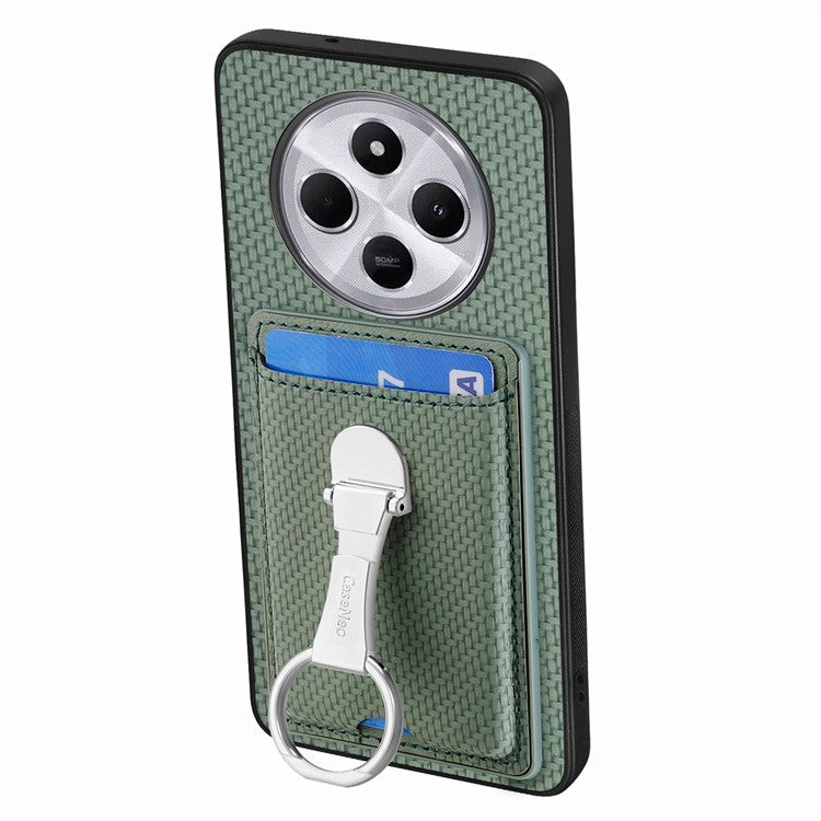 CASENEO C1-9 Phone Case For Xiaomi Redmi 14C 4G / 14R 5G / Poco C75 4G Carbon Fiber Texture Leather Back Cover with Card Slots Kickstand - Green