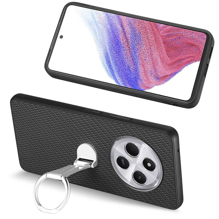 CASENEO C1-19 Phone Case for Xiaomi Redmi 14C 4G / 14R 5G / Poco C75 4G Folding Kickstand Leather Back Cover Carbon Fiber Texture - Black