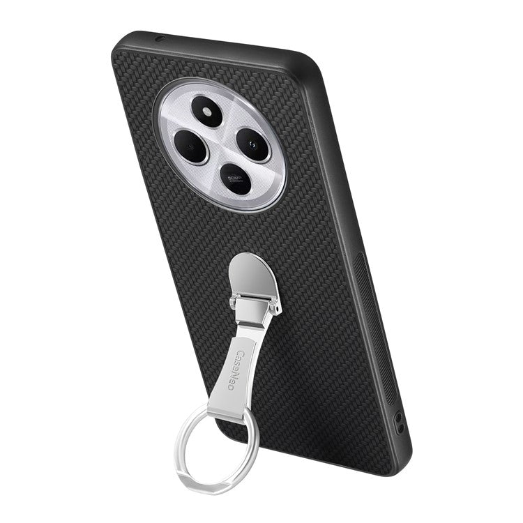 CASENEO C1-19 Phone Case for Xiaomi Redmi 14C 4G / 14R 5G / Poco C75 4G Folding Kickstand Leather Back Cover Carbon Fiber Texture - Black