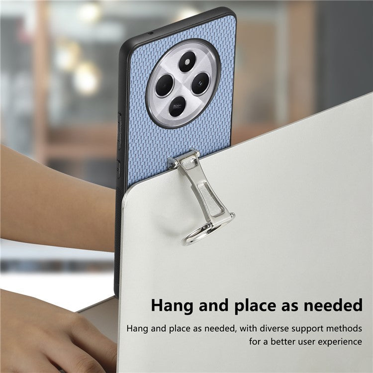 CASENEO C1-19 Phone Case for Xiaomi Redmi 14C 4G / 14R 5G / Poco C75 4G Folding Kickstand Leather Back Cover Carbon Fiber Texture - Black