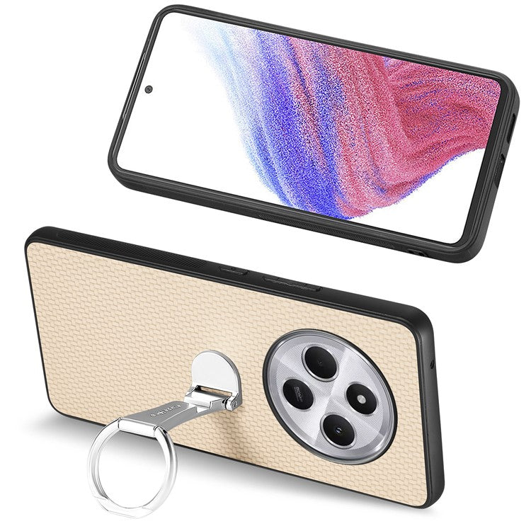 CASENEO C1-19 Phone Case for Xiaomi Redmi 14C 4G / 14R 5G / Poco C75 4G Folding Kickstand Leather Back Cover Carbon Fiber Texture - Apricot