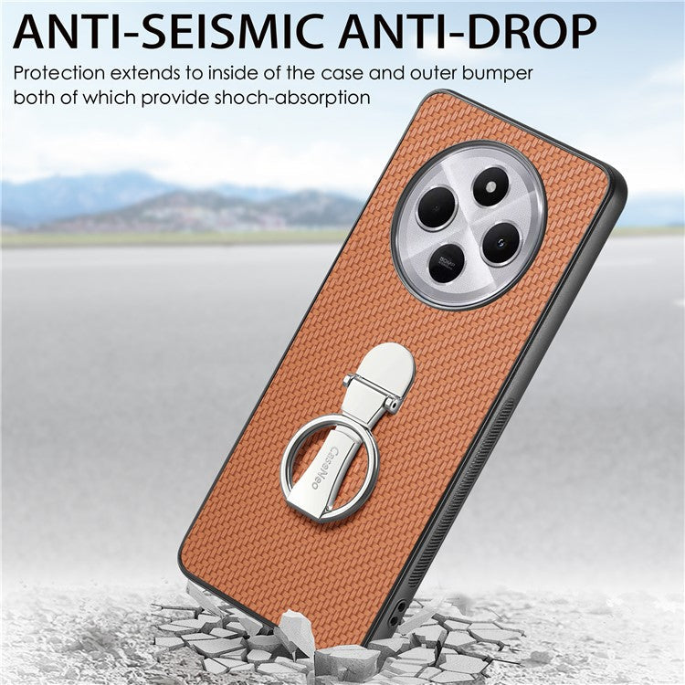 CASENEO C1-19 Phone Case for Xiaomi Redmi 14C 4G / 14R 5G / Poco C75 4G Folding Kickstand Leather Back Cover Carbon Fiber Texture - Apricot