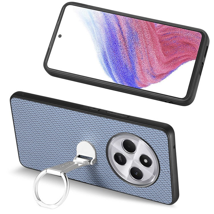 CASENEO C1-19 Phone Case for Xiaomi Redmi 14C 4G / 14R 5G / Poco C75 4G Folding Kickstand Leather Back Cover Carbon Fiber Texture - Blue