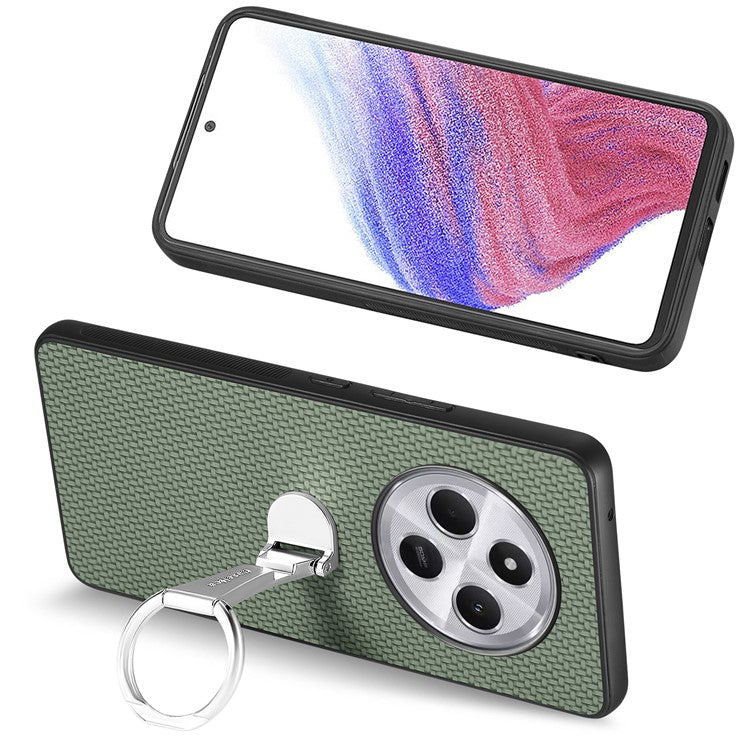 CASENEO C1-19 Phone Case for Xiaomi Redmi 14C 4G / 14R 5G / Poco C75 4G Folding Kickstand Leather Back Cover Carbon Fiber Texture - Green