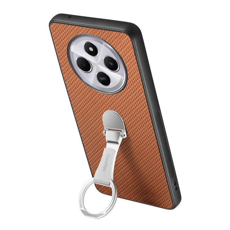 CASENEO C1-19 Phone Case for Xiaomi Redmi 14C 4G / 14R 5G / Poco C75 4G Folding Kickstand Leather Back Cover Carbon Fiber Texture - Brown