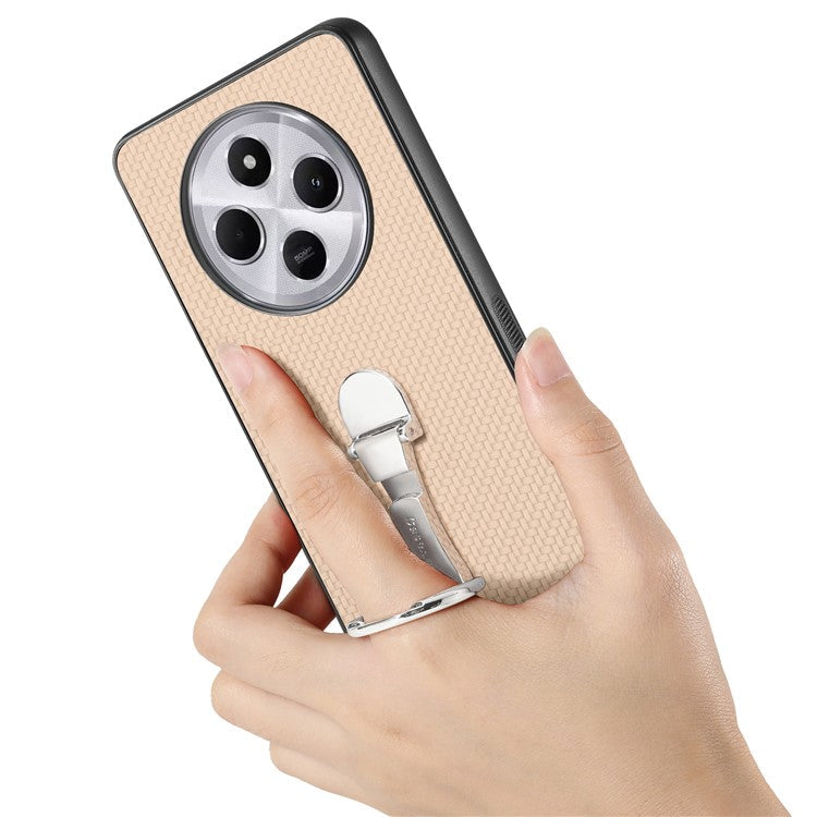 CASENEO C1-19 Phone Case for Xiaomi Redmi 14C 4G / 14R 5G / Poco C75 4G Folding Kickstand Leather Back Cover Carbon Fiber Texture - Brown