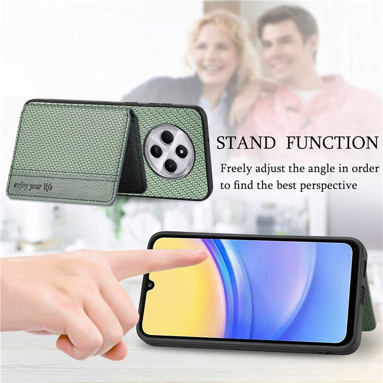 Case with Card Holder For Xiaomi Redmi 14C 4G / 14R 5G / Poco C75 4G RFID Blocking Carbon Fiber Leather+PC+TPU Phone Cover - Apricot