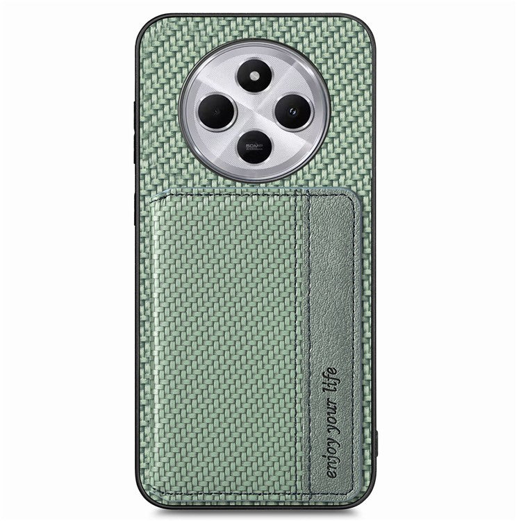 Case with Card Holder For Xiaomi Redmi 14C 4G / 14R 5G / Poco C75 4G RFID Blocking Carbon Fiber Leather+PC+TPU Phone Cover - Green