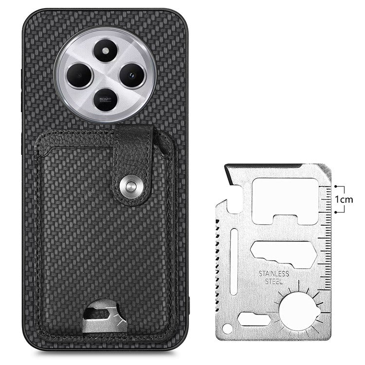 Case with Card Holder For Xiaomi Redmi 14C 4G / 14R 5G / Poco C75 4G Leather+PC+TPU Phone Cover with Card Knife - Black