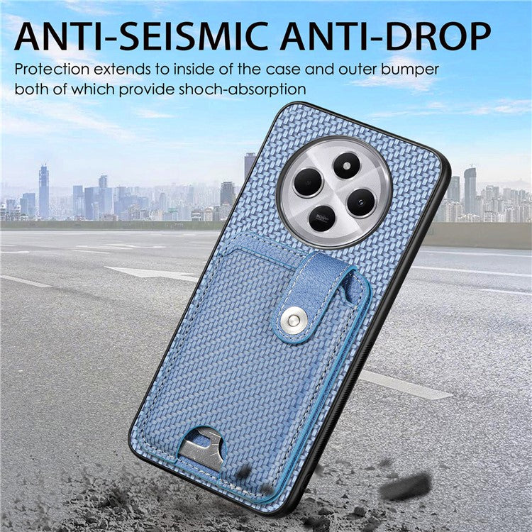 Case with Card Holder For Xiaomi Redmi 14C 4G / 14R 5G / Poco C75 4G Leather+PC+TPU Phone Cover with Card Knife - Blue