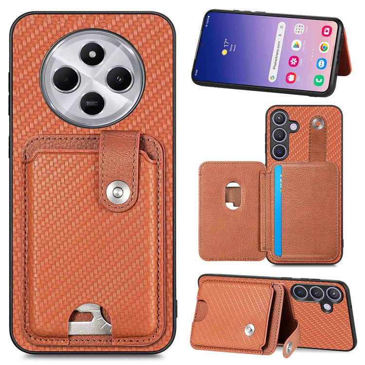 Case with Card Holder For Xiaomi Redmi 14C 4G / 14R 5G / Poco C75 4G Leather+PC+TPU Phone Cover with Card Knife - Brown