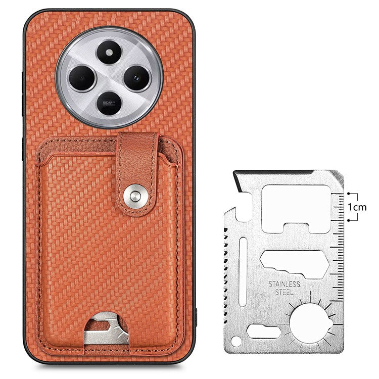Case with Card Holder For Xiaomi Redmi 14C 4G / 14R 5G / Poco C75 4G Leather+PC+TPU Phone Cover with Card Knife - Brown