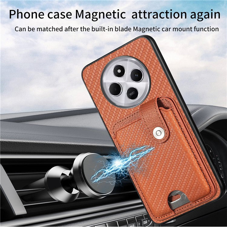 Case with Card Holder For Xiaomi Redmi 14C 4G / 14R 5G / Poco C75 4G Leather+PC+TPU Phone Cover with Card Knife - Brown