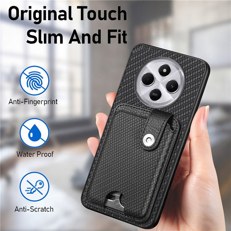 Case with Card Holder For Xiaomi Redmi 14C 4G / 14R 5G / Poco C75 4G Leather+PC+TPU Phone Cover with Card Knife - Brown