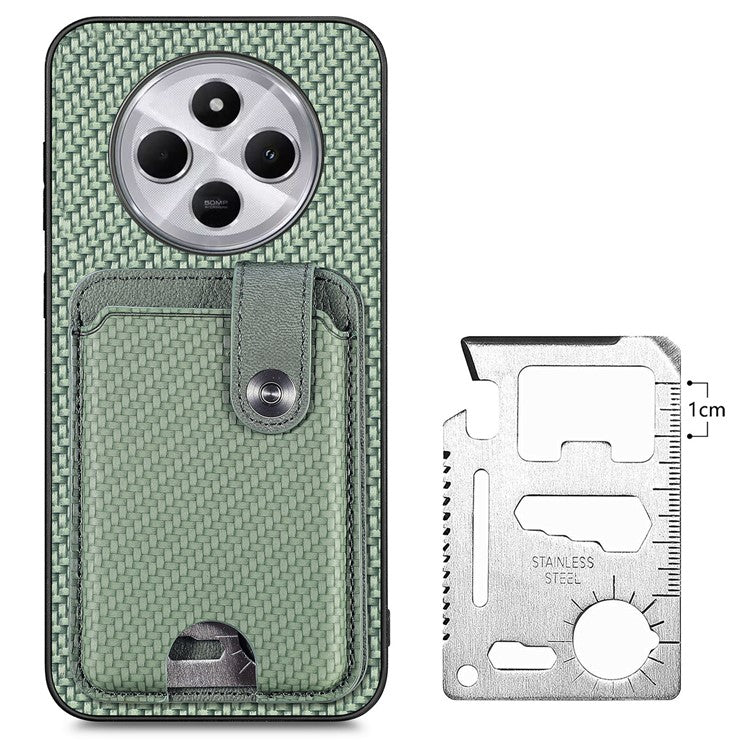 Case with Card Holder For Xiaomi Redmi 14C 4G / 14R 5G / Poco C75 4G Leather+PC+TPU Phone Cover with Card Knife - Green