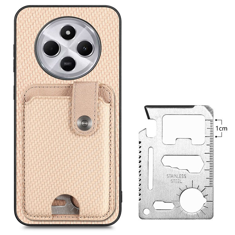 Case with Card Holder For Xiaomi Redmi 14C 4G / 14R 5G / Poco C75 4G Leather+PC+TPU Phone Cover with Card Knife - Apricot