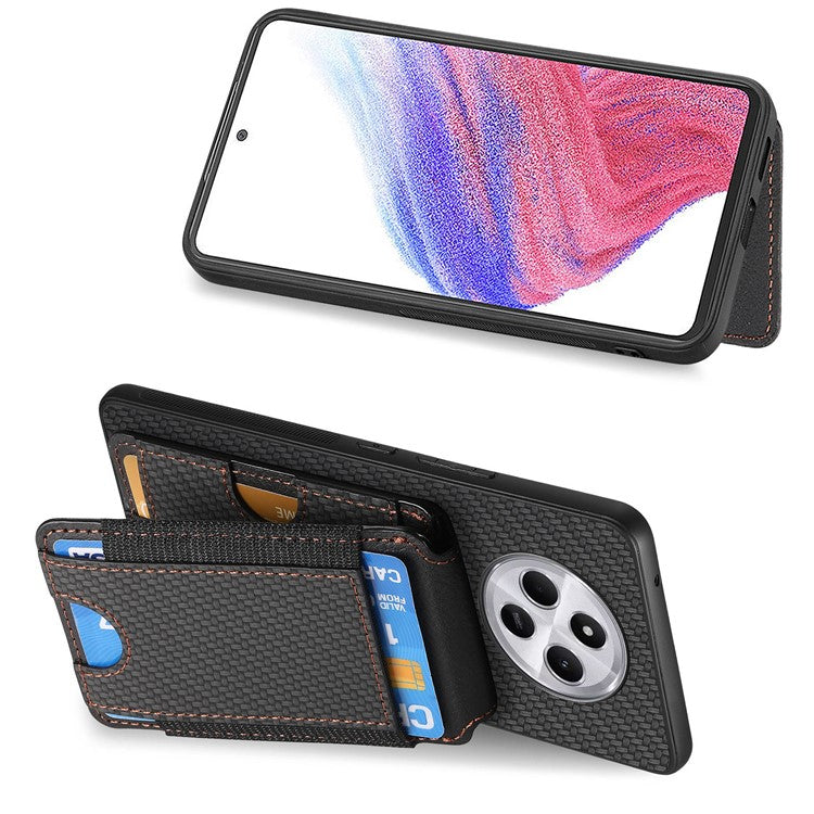 Case with Card Holder For Xiaomi Redmi 14C 4G / 14R 5G / Poco C75 4G Leather+PC+TPU Kickstand Phone Cover - Black