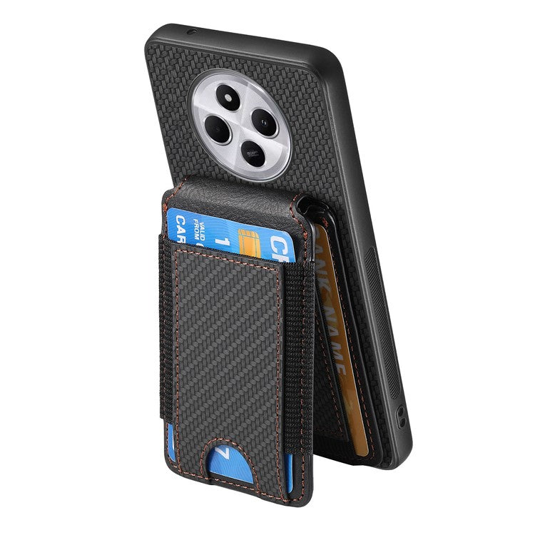 Case with Card Holder For Xiaomi Redmi 14C 4G / 14R 5G / Poco C75 4G Leather+PC+TPU Kickstand Phone Cover - Black