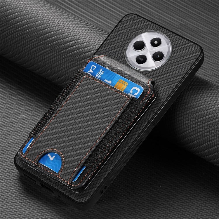 Case with Card Holder For Xiaomi Redmi 14C 4G / 14R 5G / Poco C75 4G Leather+PC+TPU Kickstand Phone Cover - Black