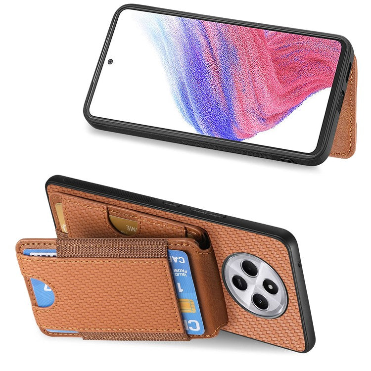 Case with Card Holder For Xiaomi Redmi 14C 4G / 14R 5G / Poco C75 4G Leather+PC+TPU Kickstand Phone Cover - Brown