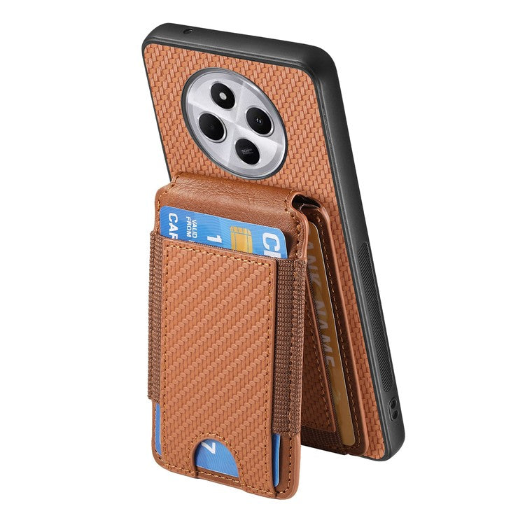 Case with Card Holder For Xiaomi Redmi 14C 4G / 14R 5G / Poco C75 4G Leather+PC+TPU Kickstand Phone Cover - Brown