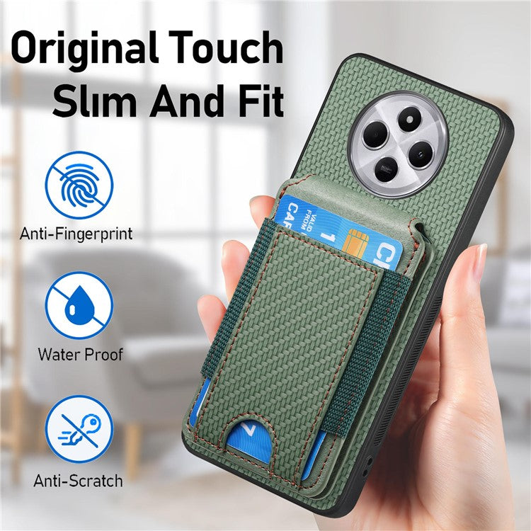 Case with Card Holder For Xiaomi Redmi 14C 4G / 14R 5G / Poco C75 4G Leather+PC+TPU Kickstand Phone Cover - Brown