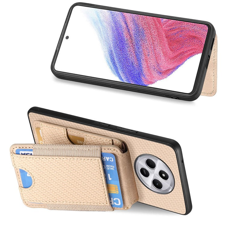 Case with Card Holder For Xiaomi Redmi 14C 4G / 14R 5G / Poco C75 4G Leather+PC+TPU Kickstand Phone Cover - Khaki