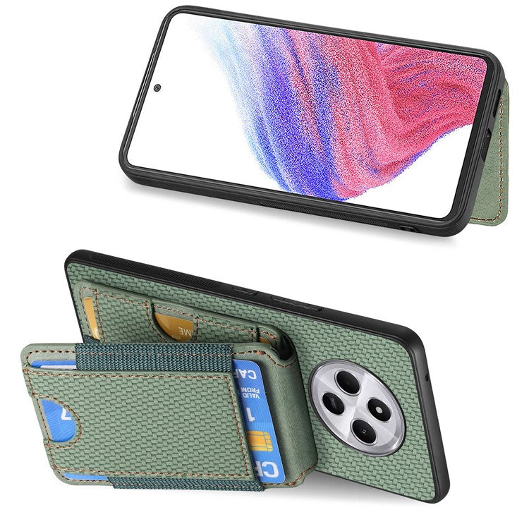 Case with Card Holder For Xiaomi Redmi 14C 4G / 14R 5G / Poco C75 4G Leather+PC+TPU Kickstand Phone Cover - Green