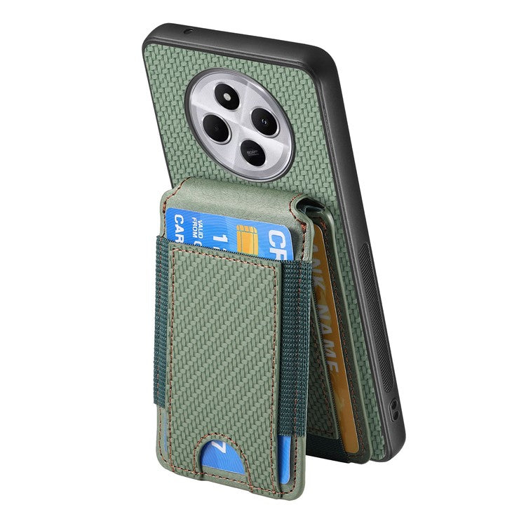Case with Card Holder For Xiaomi Redmi 14C 4G / 14R 5G / Poco C75 4G Leather+PC+TPU Kickstand Phone Cover - Green