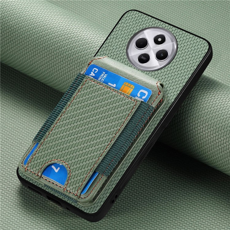 Case with Card Holder For Xiaomi Redmi 14C 4G / 14R 5G / Poco C75 4G Leather+PC+TPU Kickstand Phone Cover - Green