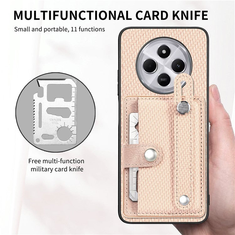 Phone Case For Xiaomi Redmi 14C 4G / 14R 5G / Poco C75 4G Wristband Anti-Drop Leather Back Cover Card Holder - Khaki
