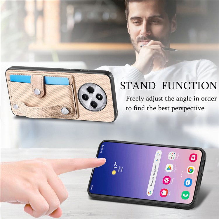 Phone Case For Xiaomi Redmi 14C 4G / 14R 5G / Poco C75 4G Wristband Anti-Drop Leather Back Cover Card Holder - Khaki