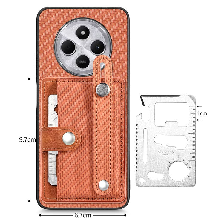 Phone Case For Xiaomi Redmi 14C 4G / 14R 5G / Poco C75 4G Wristband Anti-Drop Leather Back Cover Card Holder - Brown