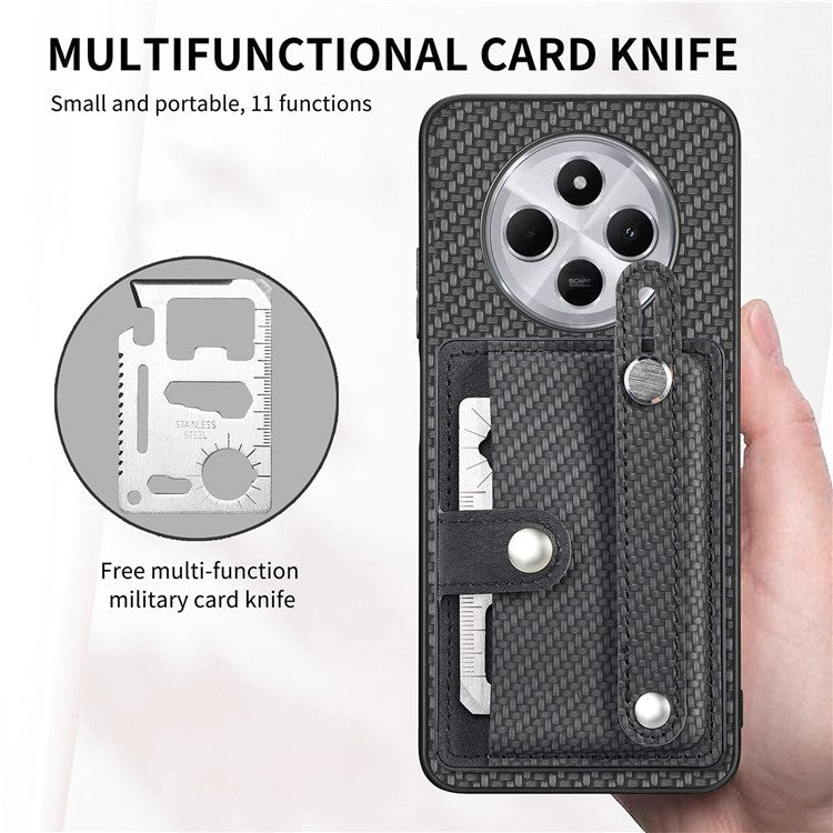 Phone Case For Xiaomi Redmi 14C 4G / 14R 5G / Poco C75 4G Wristband Anti-Drop Leather Back Cover Card Holder - Black