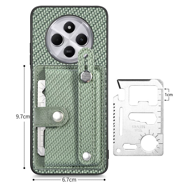 Phone Case For Xiaomi Redmi 14C 4G / 14R 5G / Poco C75 4G Wristband Anti-Drop Leather Back Cover Card Holder - Green