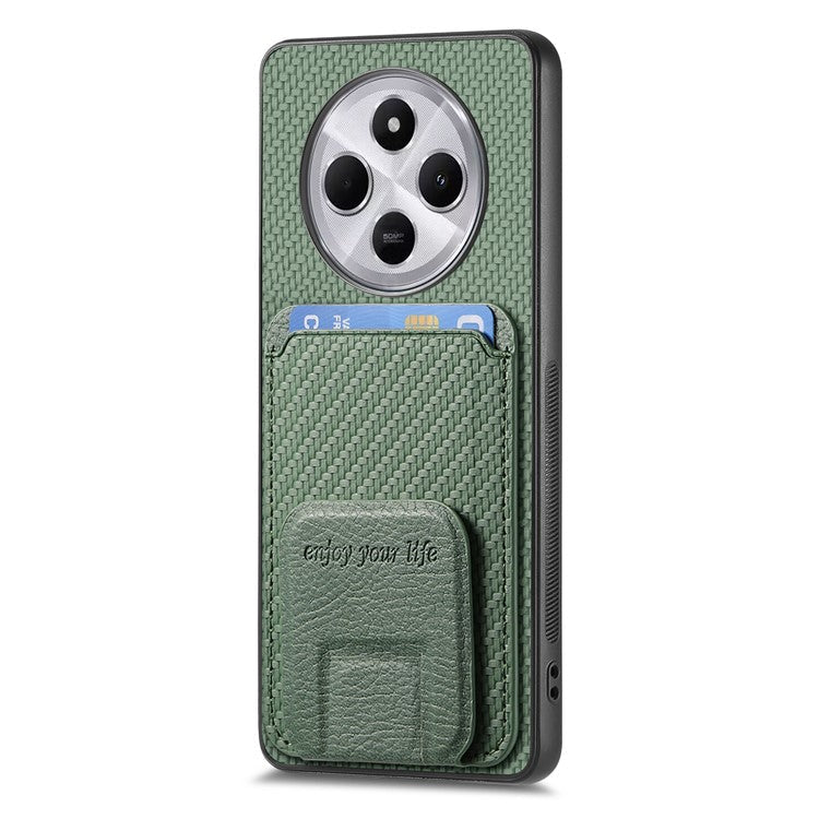 Phone Case For Xiaomi Redmi 14C 4G / 14R 5G / Poco C75 4G Carbon Fiber Texture Leather Coated TPU Back Cover with Card Holder - Green