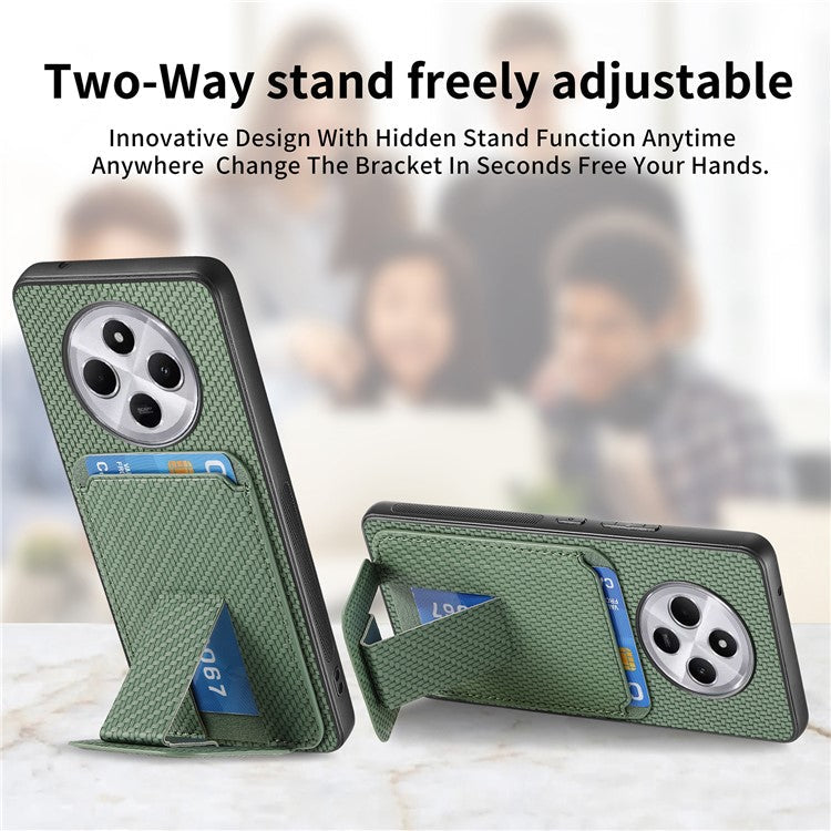 Phone Case For Xiaomi Redmi 14C 4G / 14R 5G / Poco C75 4G Carbon Fiber Texture Leather Coated TPU Back Cover with Card Holder - Green