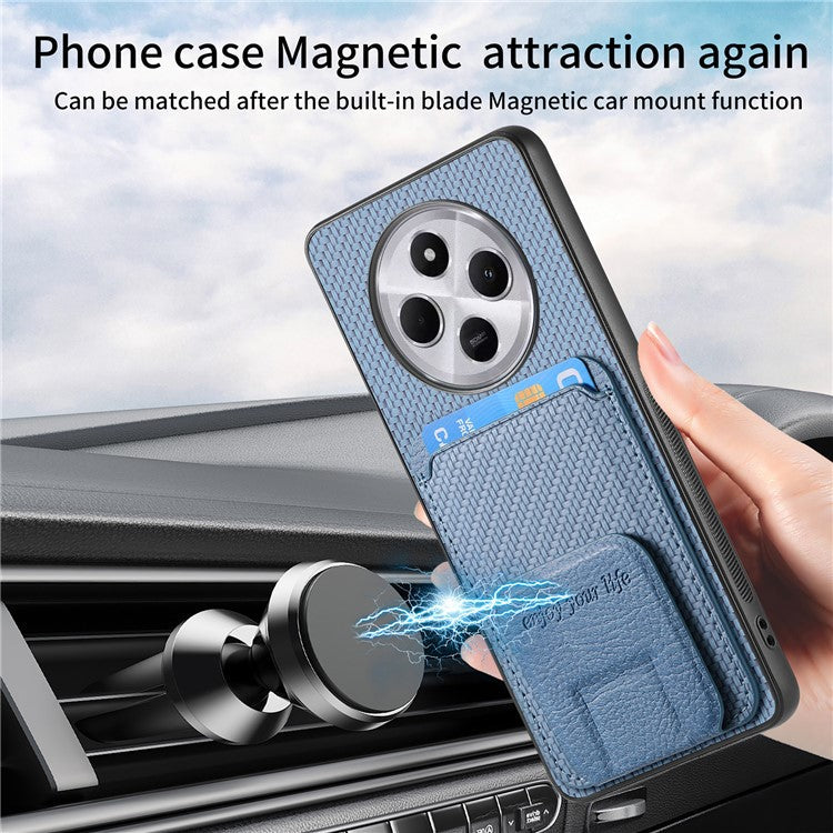 Phone Case For Xiaomi Redmi 14C 4G / 14R 5G / Poco C75 4G Carbon Fiber Texture Leather Coated TPU Back Cover with Card Holder - Green