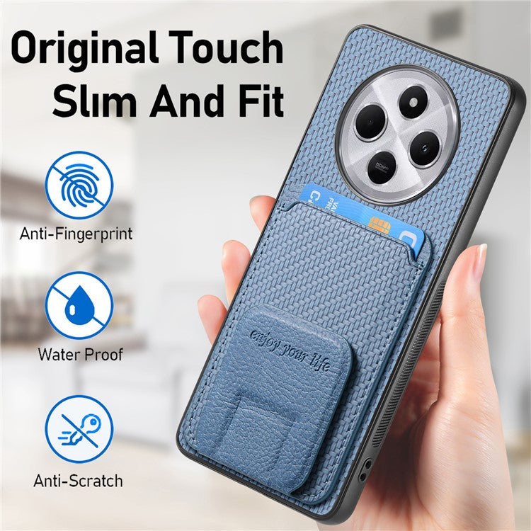 Phone Case For Xiaomi Redmi 14C 4G / 14R 5G / Poco C75 4G Carbon Fiber Texture Leather Coated TPU Back Cover with Card Holder - Green