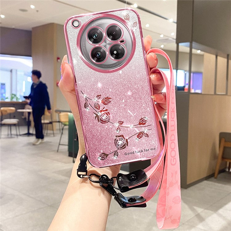 KADEM For Infinix Zero 40 5G Case Flower Pattern TPU Gradient Phone Cover with Lanyards - Rose Gold