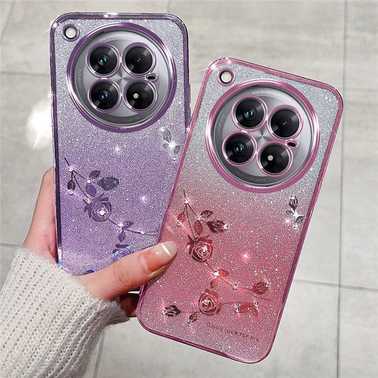 KADEM For Infinix Zero 40 5G Case Flower Pattern TPU Gradient Phone Cover with Lanyards - Purple