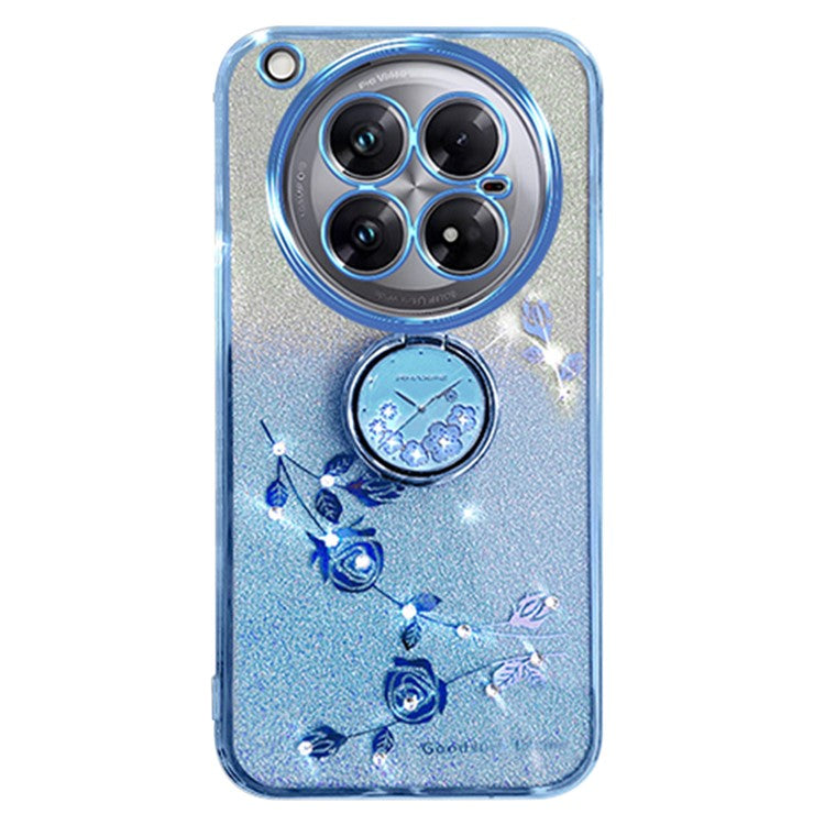 KADEM For Infinix Zero 40 5G Case Ring Kickstand TPU Flowers Phone Cover Gradient Glitter - Blue