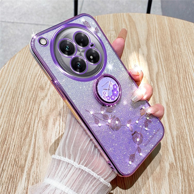 KADEM For Infinix Zero 40 5G Case Ring Kickstand TPU Flowers Phone Cover Gradient Glitter - Purple