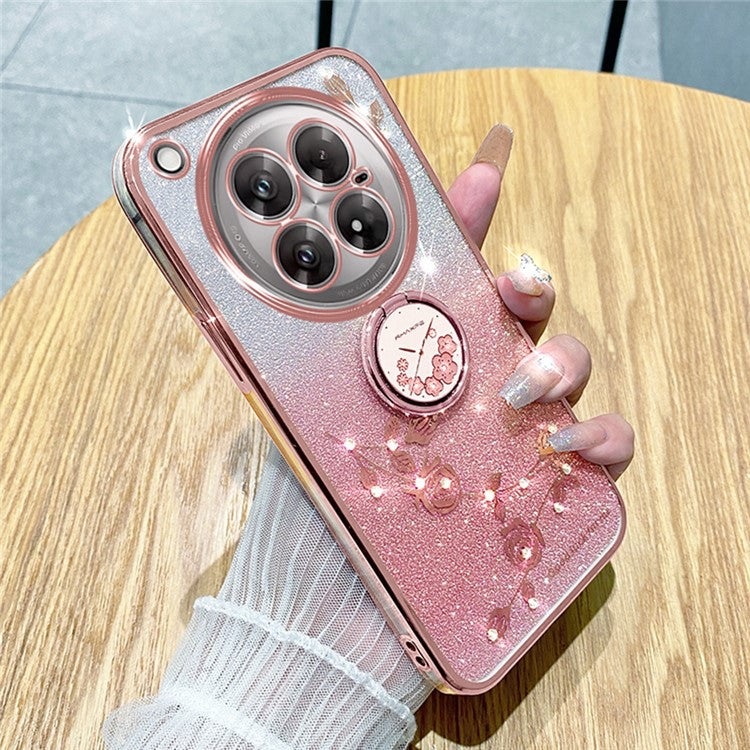 KADEM For Infinix Zero 40 5G Case Ring Kickstand TPU Flowers Phone Cover Gradient Glitter - Rose Gold